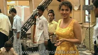 Juhi Chawla  the Bollywood actress in her younger years on set [upl. by Ahsai]