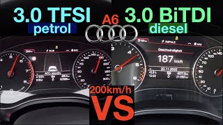 ACCELERATION BATTLE  Audi A6 30 TFSI Supercharged vs Audi A6 30 BiTDI  Petrol vs Diesel [upl. by Andrew]