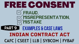 Fraud  Misrepresentation  Mistake  Free Consent  Indian Contract Act  Caselaws  Example [upl. by Gleason179]