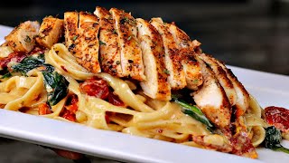 EASY Creamy Tuscan Chicken Pasta Recipe VDay Dinner Idea [upl. by Ert989]