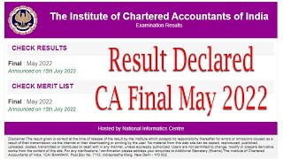 CA Final Result May 2022 Declared by ICAI [upl. by Nylde]